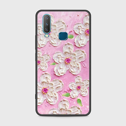 Vivo Y17 Cover - Floral Series - Design 5 - Pink & White - HQ Ultra Shine Premium Infinity Glass Soft Silicon Borders Case