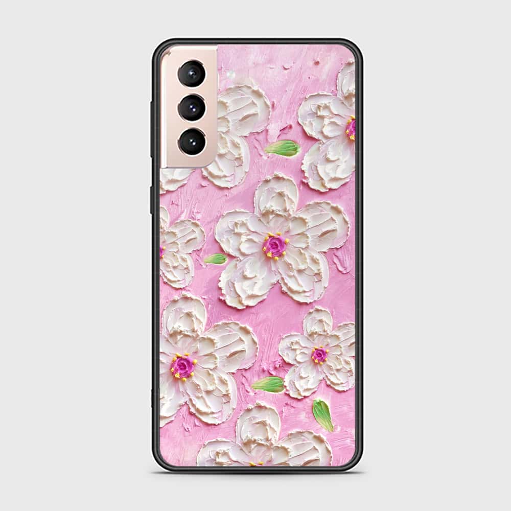 Samsung Galaxy S21 Plus 5G Cover - Floral Series - Design 5 - Pink & White - HQ Ultra Shine Premium Infinity Glass Soft Silicon Borders Case