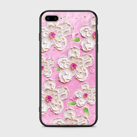 iPhone 8 Plus / 7 Plus Cover - Floral Series - Design 5 - Pink & White - HQ Ultra Shine Premium Infinity Glass Soft Silicon Borders Case