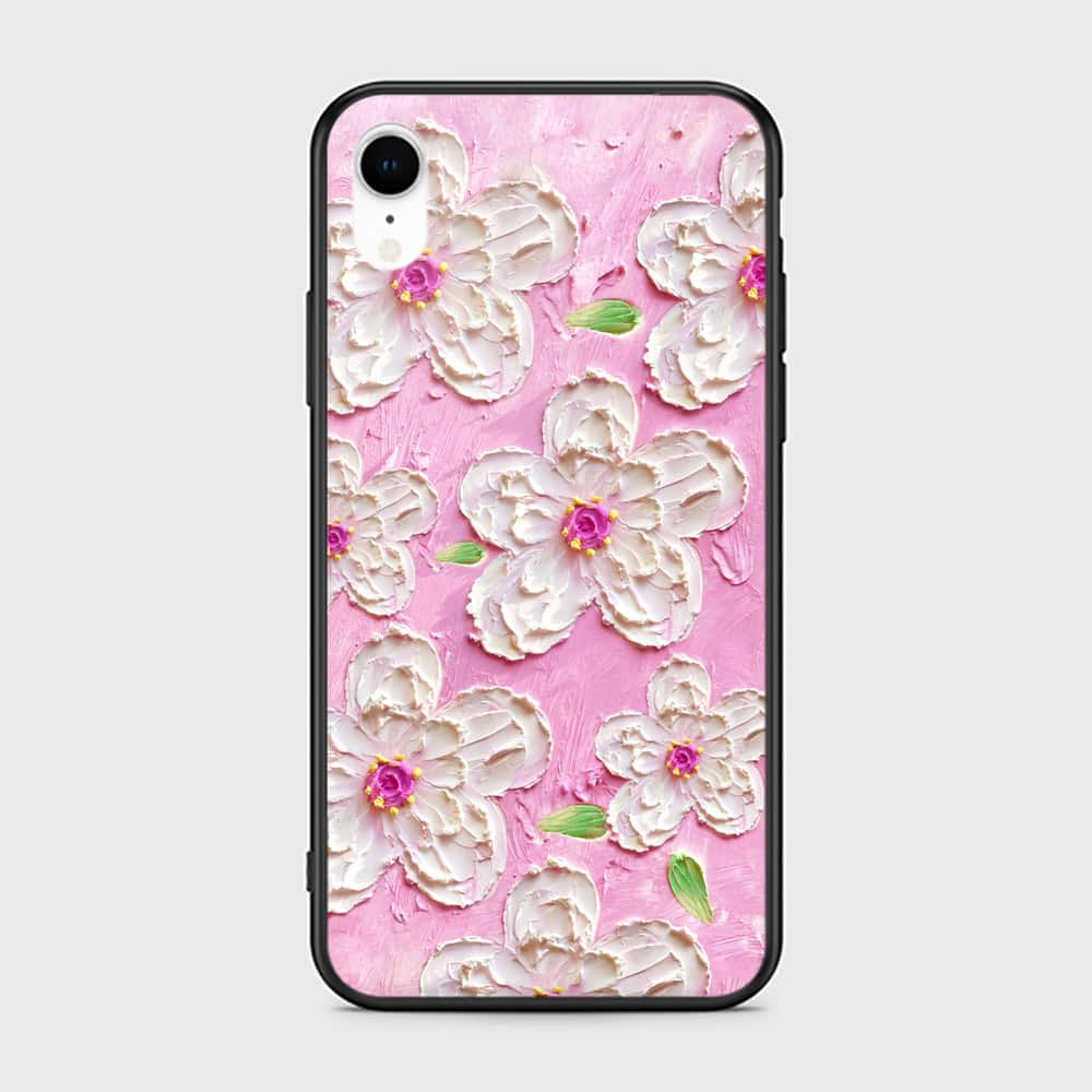 iPhone XR Cover - Floral Series - Design 5 - Pink & White - HQ Ultra Shine Premium Infinity Glass Soft Silicon Borders Case