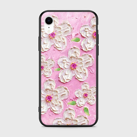 iPhone XR Cover - Floral Series - Design 5 - Pink & White - HQ Ultra Shine Premium Infinity Glass Soft Silicon Borders Case