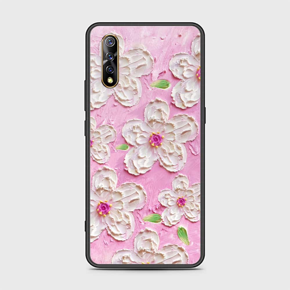 Vivo S1 Cover - Floral Series - Design 5 - Pink & White - HQ Ultra Shine Premium Infinity Glass Soft Silicon Borders Case