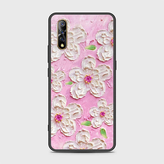 Vivo S1 Cover - Floral Series - Design 5 - Pink & White - HQ Ultra Shine Premium Infinity Glass Soft Silicon Borders Case