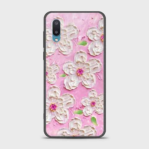 Samsung Galaxy A02 Cover - Floral Series - Design 5 - Pink & White - HQ Ultra Shine Premium Infinity Glass Soft Silicon Borders Case