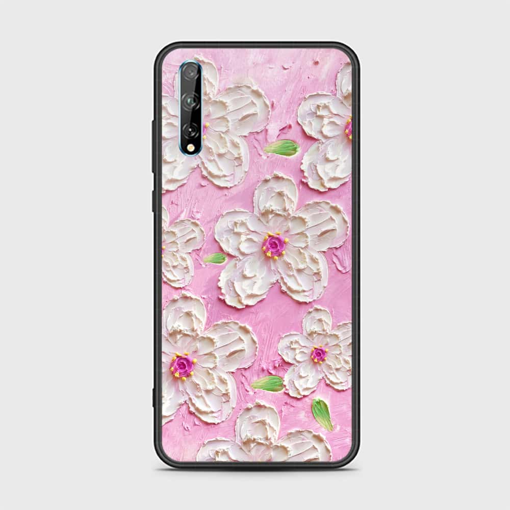 Huawei Y8p Cover - Floral Series - Design 5 - Pink & White - HQ Ultra Shine Premium Infinity Glass Soft Silicon Borders Case