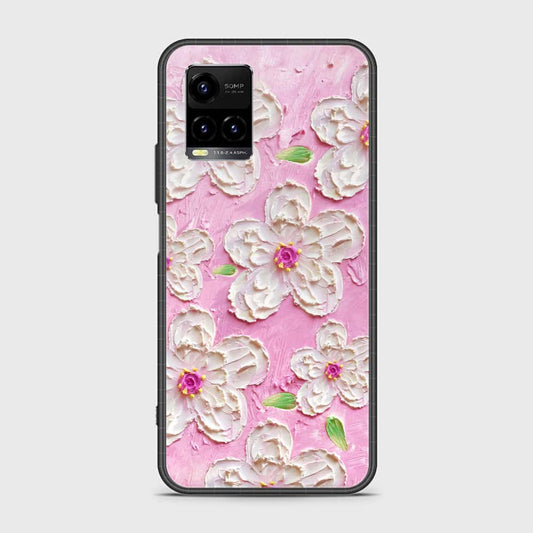 Vivo Y21 Cover - Floral Series - Design 5 - Pink & White - HQ Ultra Shine Premium Infinity Glass Soft Silicon Borders Case