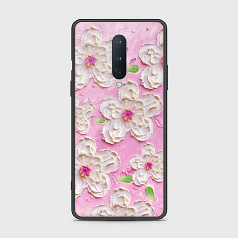OnePlus 8 Cover - Floral Series - Design 5 - Pink & White - HQ Ultra Shine Premium Infinity Glass Soft Silicon Borders Case