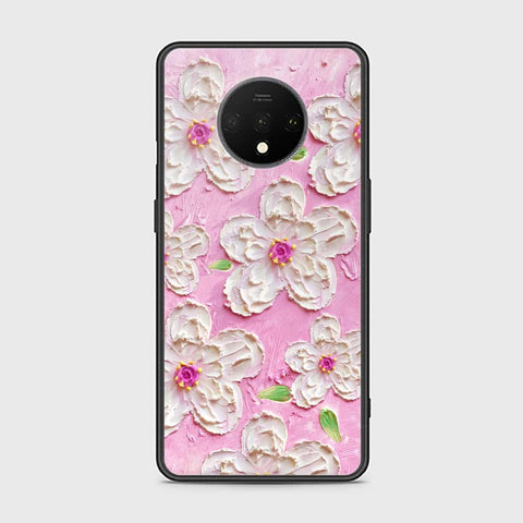 OnePlus 7T Cover - Floral Series - Design 5 - Pink & White - HQ Ultra Shine Premium Infinity Glass Soft Silicon Borders Case