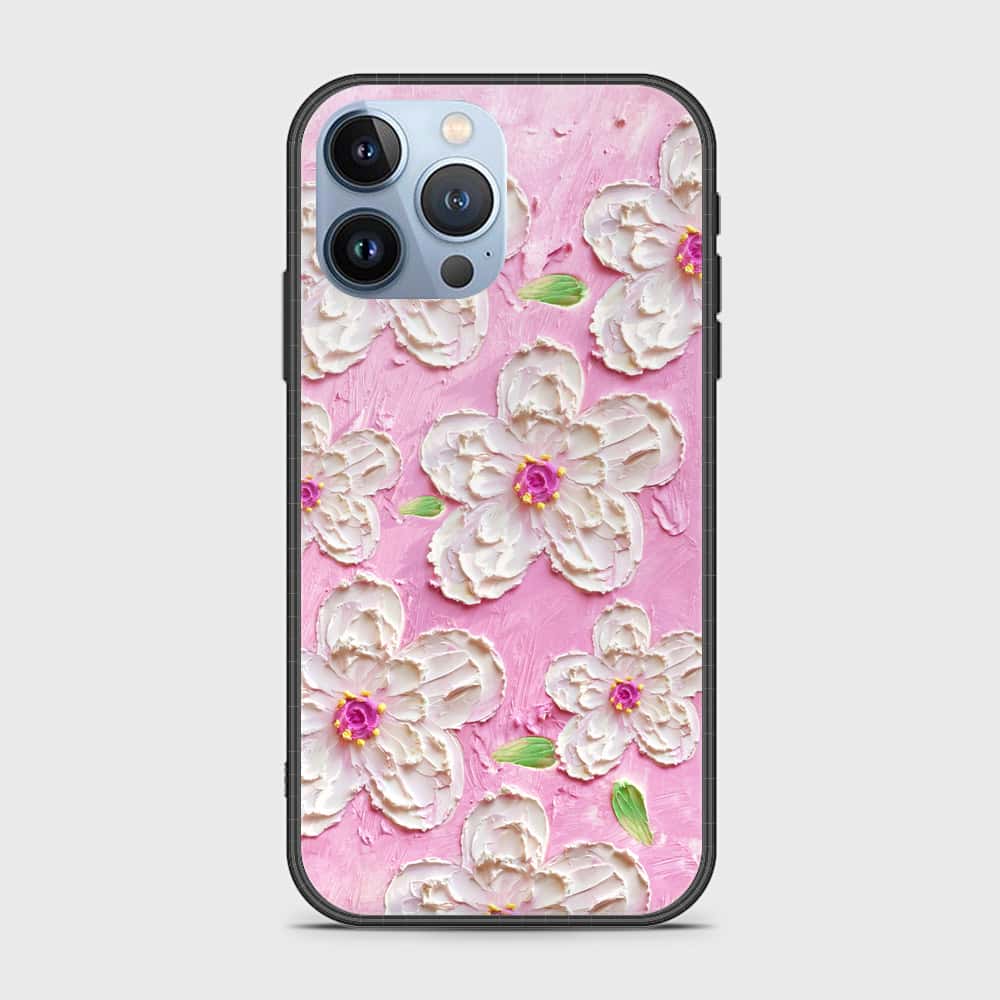 iPhone 14 Pro Cover - Floral Series - Design 5 - Pink & White - HQ Ultra Shine Premium Infinity Glass Soft Silicon Borders Case