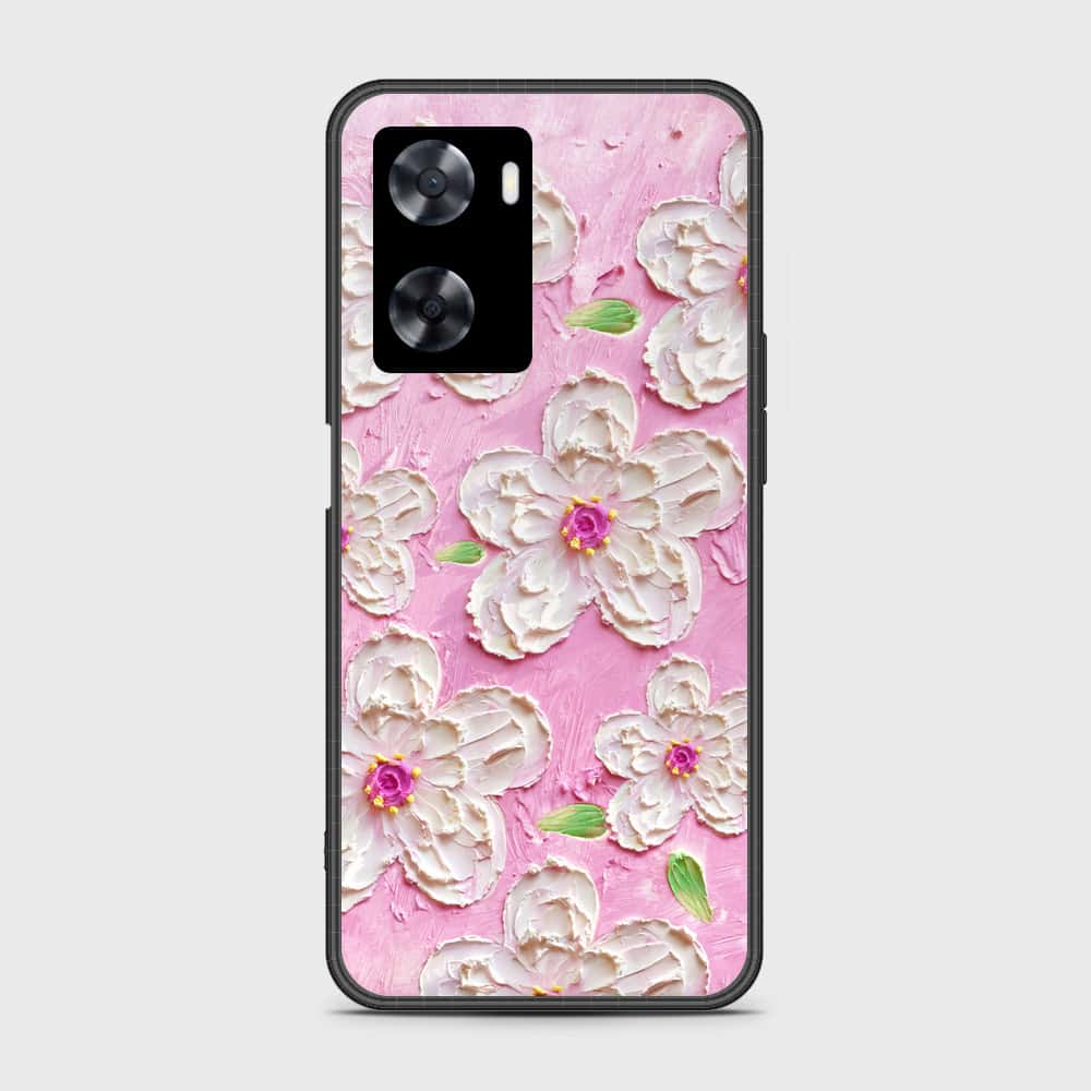 Oppo A77s Cover - Floral Series - Design 5 - Pink & White - HQ Ultra Shine Premium Infinity Glass Soft Silicon Borders Case