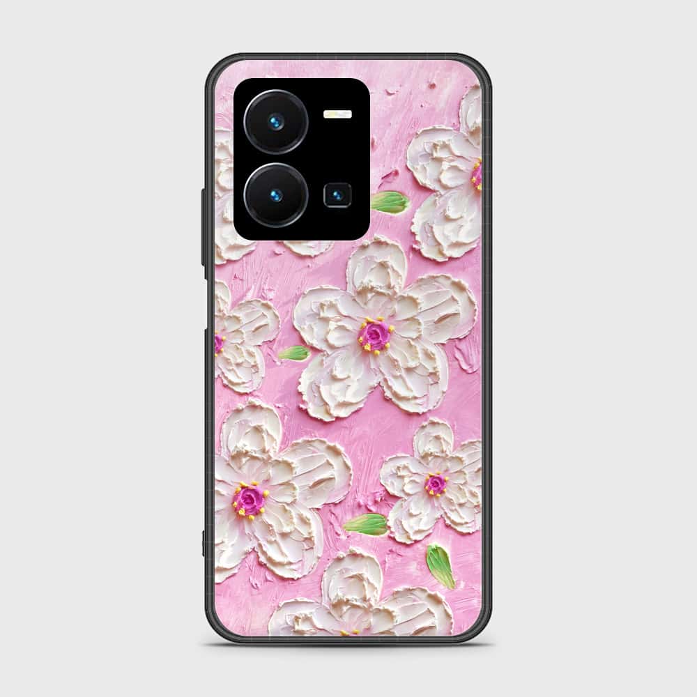 Vivo Y35 Cover - Floral Series - Design 5 - Pink & White - HQ Ultra Shine Premium Infinity Glass Soft Silicon Borders Case