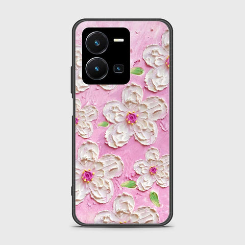 Vivo Y35 Cover - Floral Series - Design 5 - Pink & White - HQ Ultra Shine Premium Infinity Glass Soft Silicon Borders Case