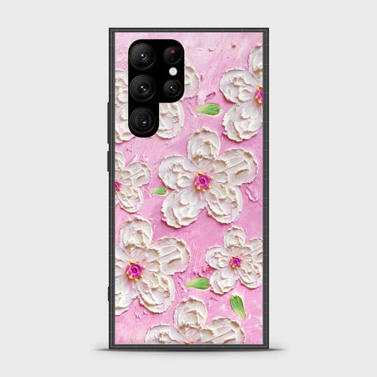 Samsung Galaxy S23 Ultra 5G Cover - Floral Series - Design 5 - Pink & White - HQ Ultra Shine Premium Infinity Glass Soft Silicon Borders Case