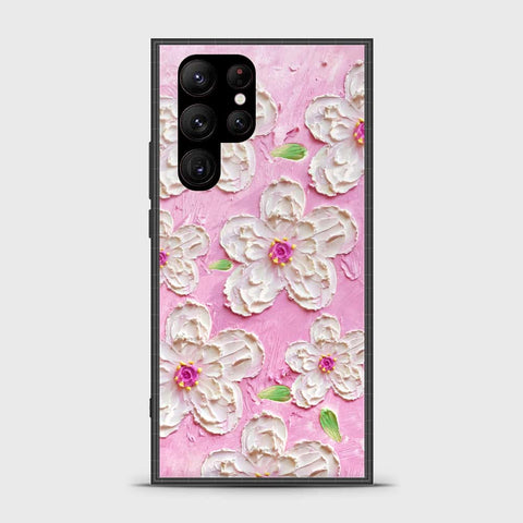 Samsung Galaxy S23 Ultra 5G Cover - Floral Series - Design 5 - Pink & White - HQ Ultra Shine Premium Infinity Glass Soft Silicon Borders Case