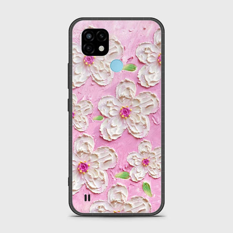 Realme C21 Cover - Floral Series - Design 5 - Pink & White - HQ Premium Shine Durable Shatterproof Case