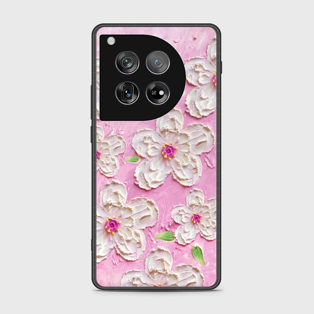 OnePlus 12 Cover - Floral Series - Design 5 - Pink & White - HQ Ultra Shine Premium Infinity Glass Soft Silicon Borders Case