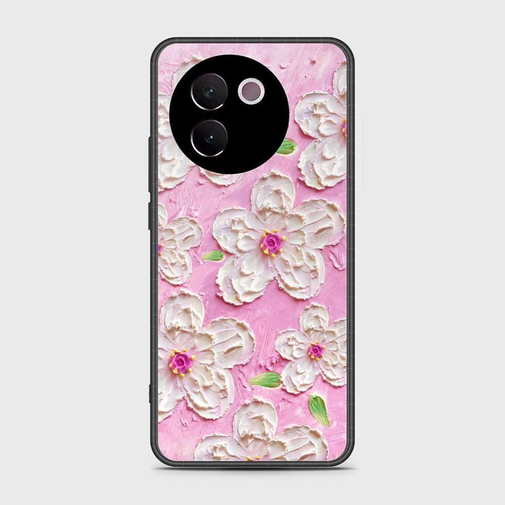 Vivo V30e Cover - Floral Series - Design 5 - Pink & White - HQ Ultra Shine Premium Infinity Glass Soft Silicon Borders Case