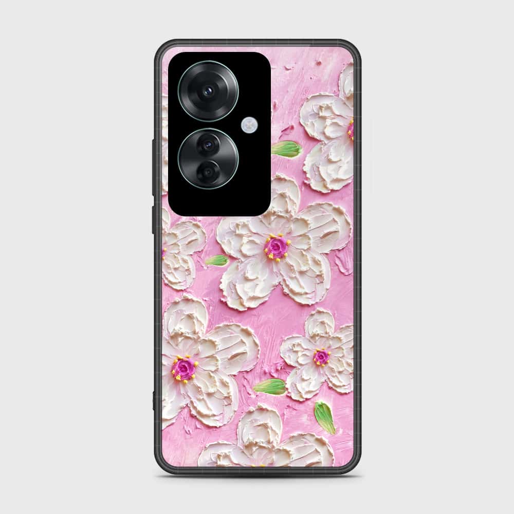 Oppo Reno 11F 5G Cover - Floral Series - Design 5 - Pink & White - HQ Ultra Shine Premium Infinity Glass Soft Silicon Borders Case