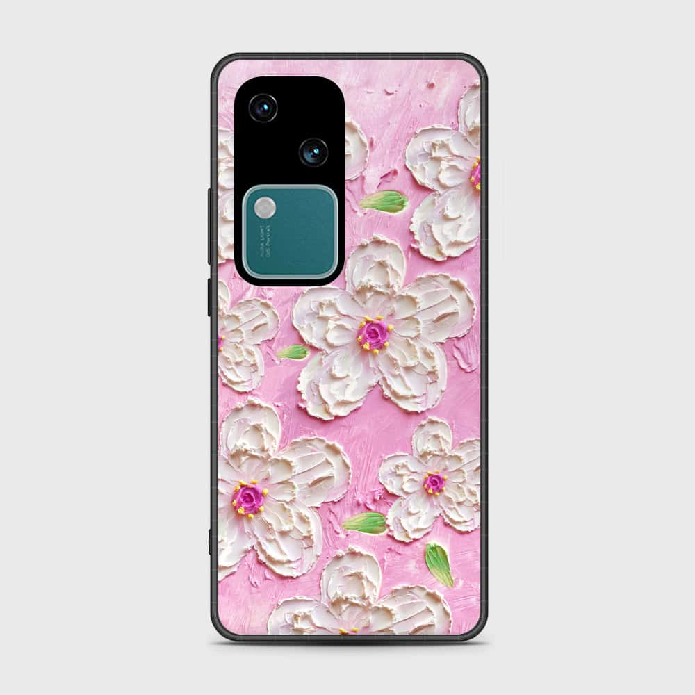 Vivo S18 Cover - Floral Series - Design 5 - Pink & White - HQ Ultra Shine Premium Infinity Glass Soft Silicon Borders Case