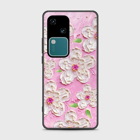 Vivo S18 Cover - Floral Series - Design 5 - Pink & White - HQ Ultra Shine Premium Infinity Glass Soft Silicon Borders Case
