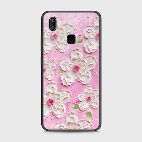 Vivo V9 Cover - Floral Series - Design 5 - Pink & White - HQ Ultra Shine Premium Infinity Glass Soft Silicon Borders Case