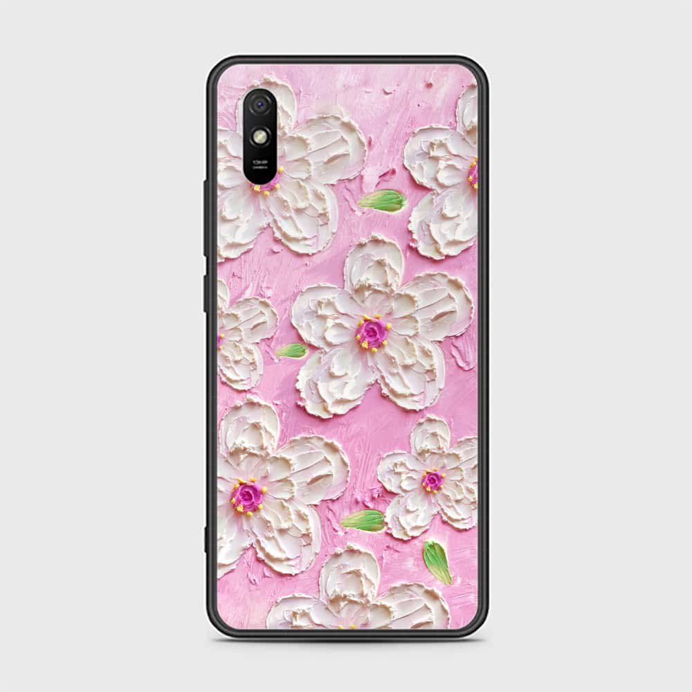 Xiaomi Redmi 9A Cover - Floral Series - Design 5 - Pink & White - HQ Ultra Shine Premium Infinity Glass Soft Silicon Borders Case