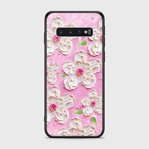Samsung Galaxy S10 Cover - Floral Series - Design 5 - Pink & White - HQ Ultra Shine Premium Infinity Glass Soft Silicon Borders Case