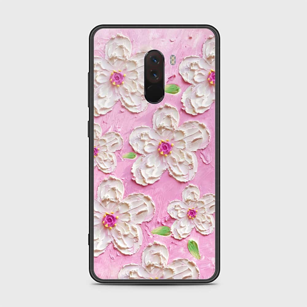 Xiaomi Pocophone F1 Cover - Floral Series - Design 5 - Pink & White - HQ Ultra Shine Premium Infinity Glass Soft Silicon Borders Case