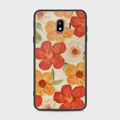 Samsung Galaxy J4 Cover - Floral Series - Design 6 - Red & Orange - HQ Ultra Shine Premium Infinity Glass Soft Silicon Borders Case