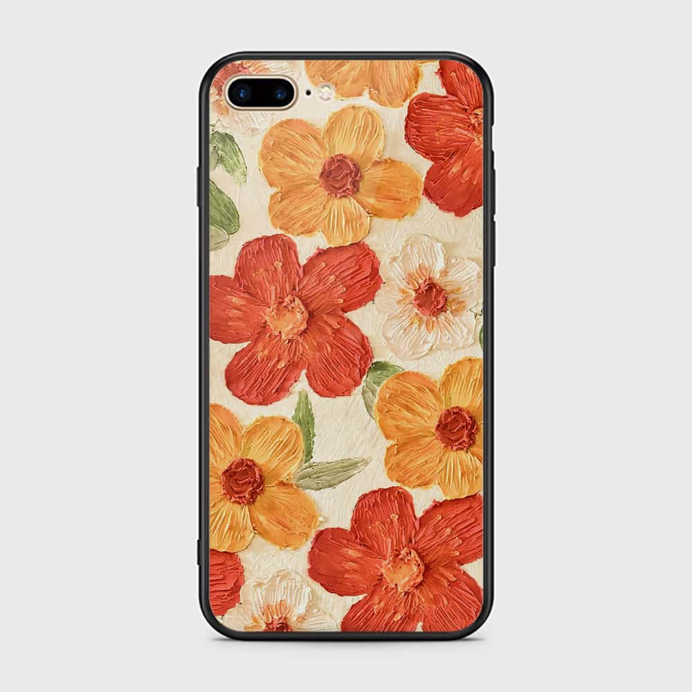 iPhone 8 Plus / 7 Plus Cover - Floral Series - Design 6 - Red & Orange - HQ Ultra Shine Premium Infinity Glass Soft Silicon Borders Case