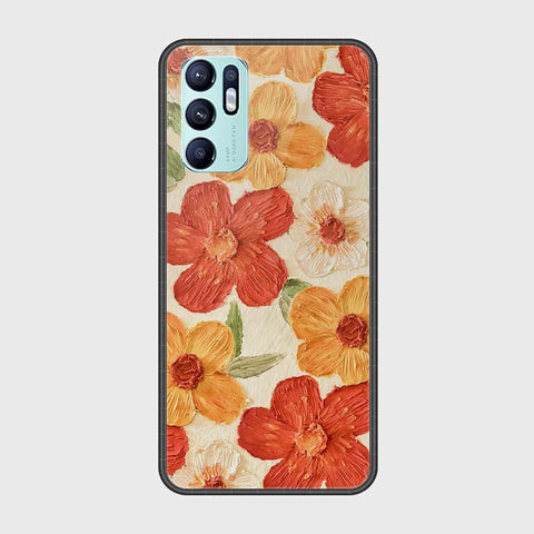 Oppo Reno 6 Cover - Floral Series - Design 6 - Red & Orange - HQ Ultra Shine Premium Infinity Glass Soft Silicon Borders Case