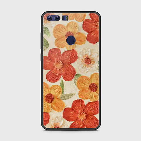 Huawei Honor 8 Cover - Floral Series - Design 6 - Red & Orange - HQ Ultra Shine Premium Infinity Glass Soft Silicon Borders Case