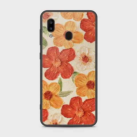 Samsung Galaxy A20 Cover - Floral Series - Design 6 - Red & Orange - HQ Ultra Shine Premium Infinity Glass Soft Silicon Borders Case