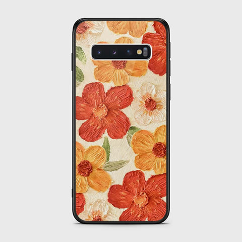 Samsung Galaxy S10 Cover - Floral Series - Design 6 - Red & Orange - HQ Ultra Shine Premium Infinity Glass Soft Silicon Borders Case