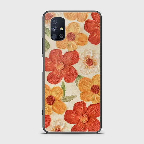 Samsung Galaxy M51 Cover - Floral Series - Design 6 - Red & Orange - HQ Ultra Shine Premium Infinity Glass Soft Silicon Borders Case