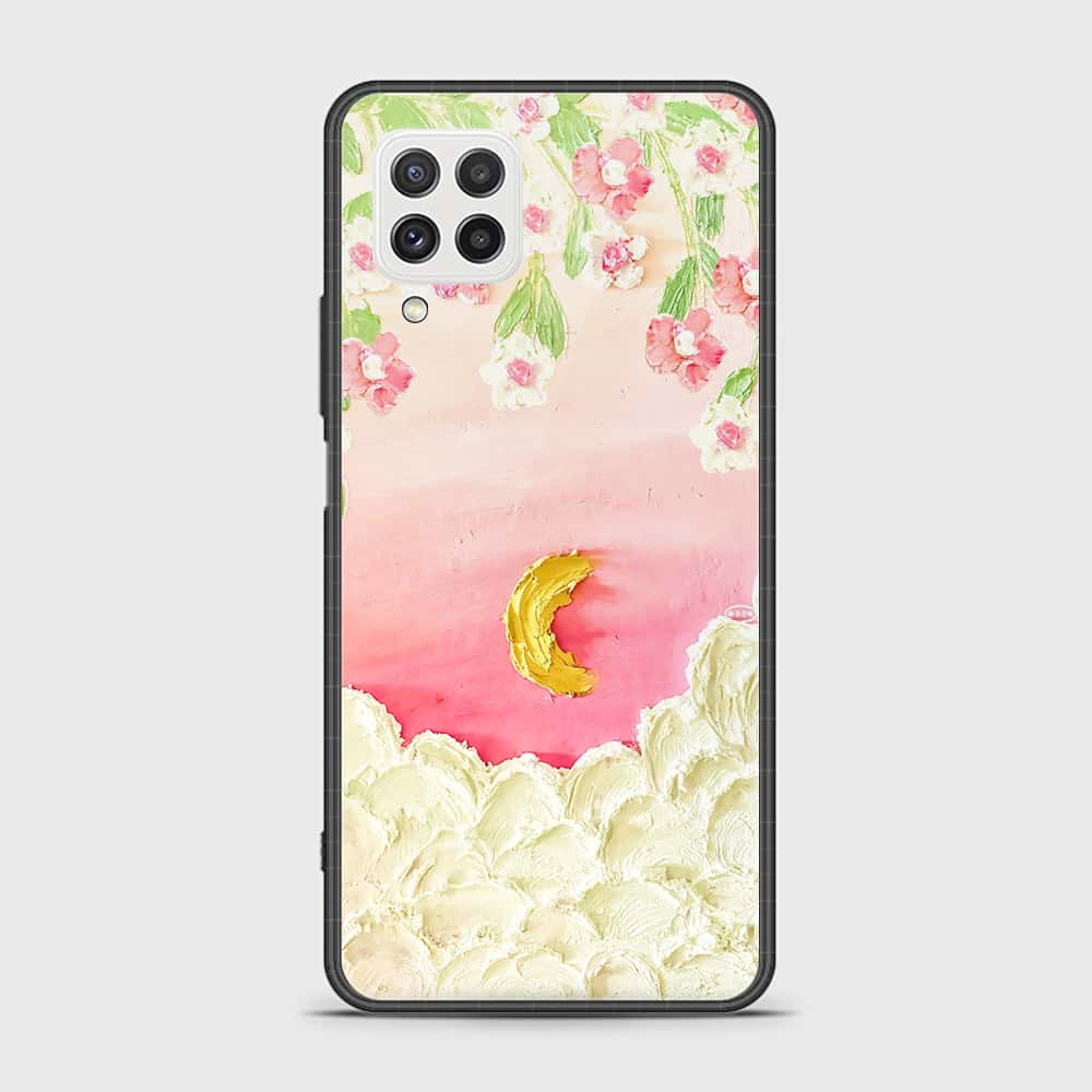 Samsung Galaxy A22 Cover - Floral Series - Design 7 - Pink & Yellow - HQ Ultra Shine Premium Infinity Glass Soft Silicon Borders Case