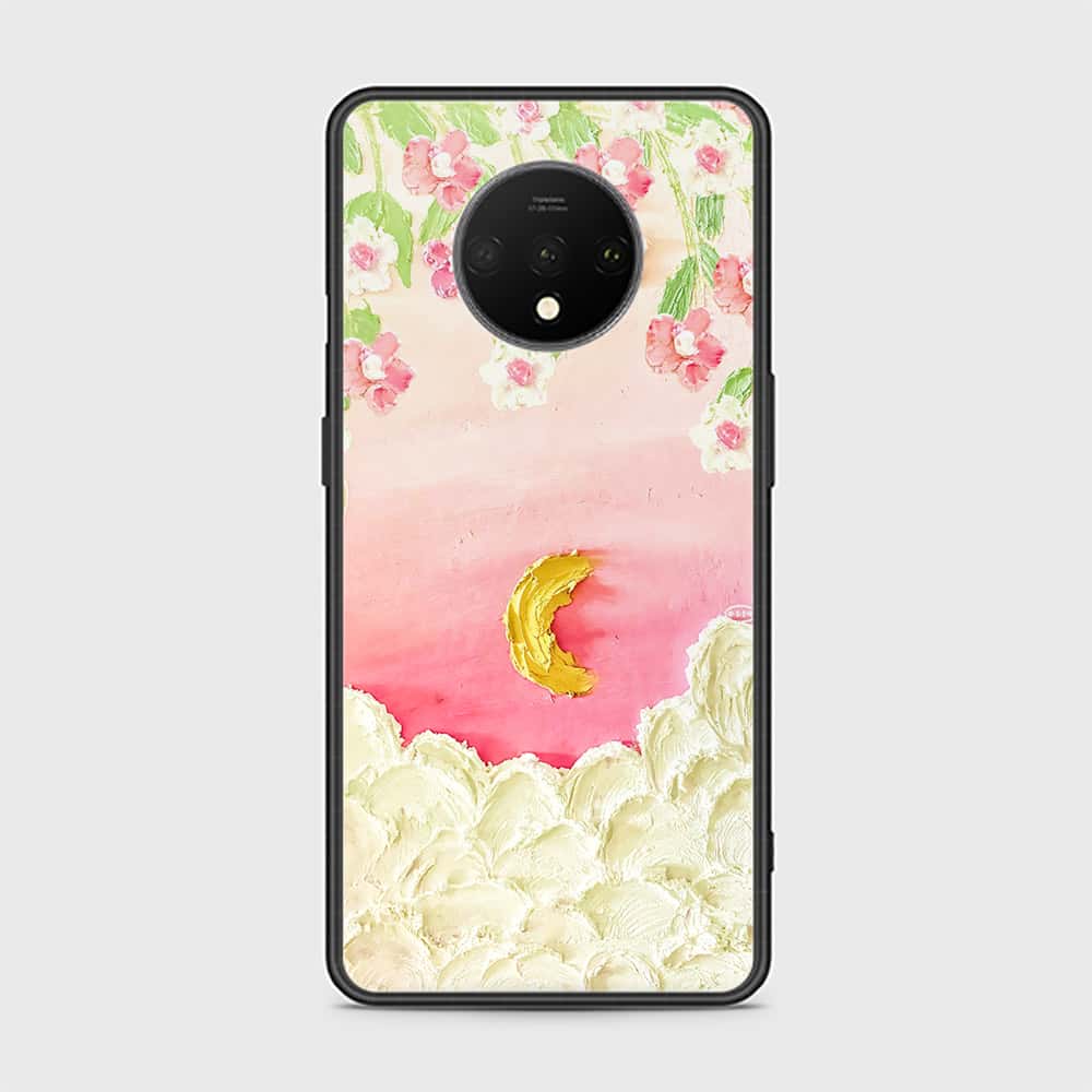 OnePlus 7T Cover - Floral Series - Design 7 - Pink & Yellow - HQ Ultra Shine Premium Infinity Glass Soft Silicon Borders Case