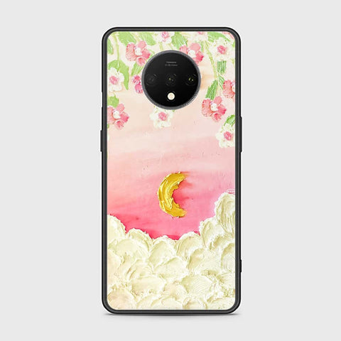 OnePlus 7T Cover - Floral Series - Design 7 - Pink & Yellow - HQ Ultra Shine Premium Infinity Glass Soft Silicon Borders Case