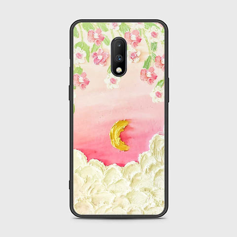 OnePlus 7 Cover - Floral Series - Design 7 - Pink & Yellow - HQ Ultra Shine Premium Infinity Glass Soft Silicon Borders Case