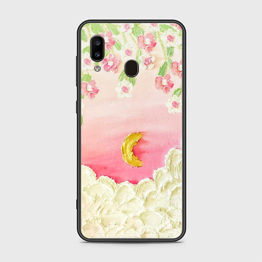 Samsung Galaxy A20 Cover - Floral Series - Design 7 - Pink & Yellow - HQ Ultra Shine Premium Infinity Glass Soft Silicon Borders Case
