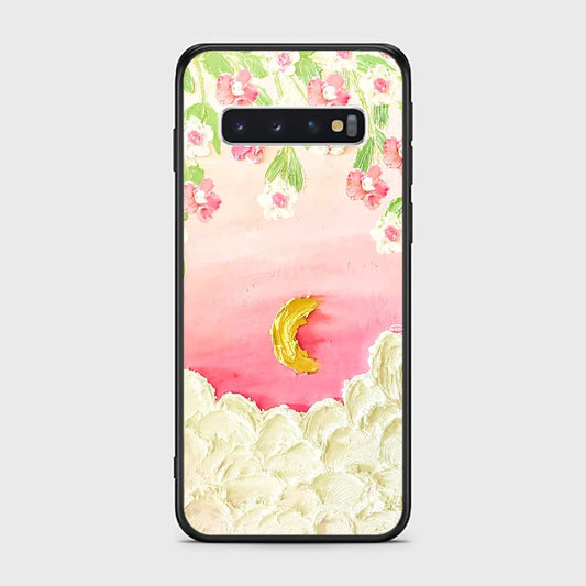 Samsung Galaxy S10 Cover - Floral Series - Design 7 - Pink & Yellow - HQ Ultra Shine Premium Infinity Glass Soft Silicon Borders Case