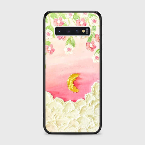 Samsung Galaxy S10 Cover - Floral Series - Design 7 - Pink & Yellow - HQ Ultra Shine Premium Infinity Glass Soft Silicon Borders Case