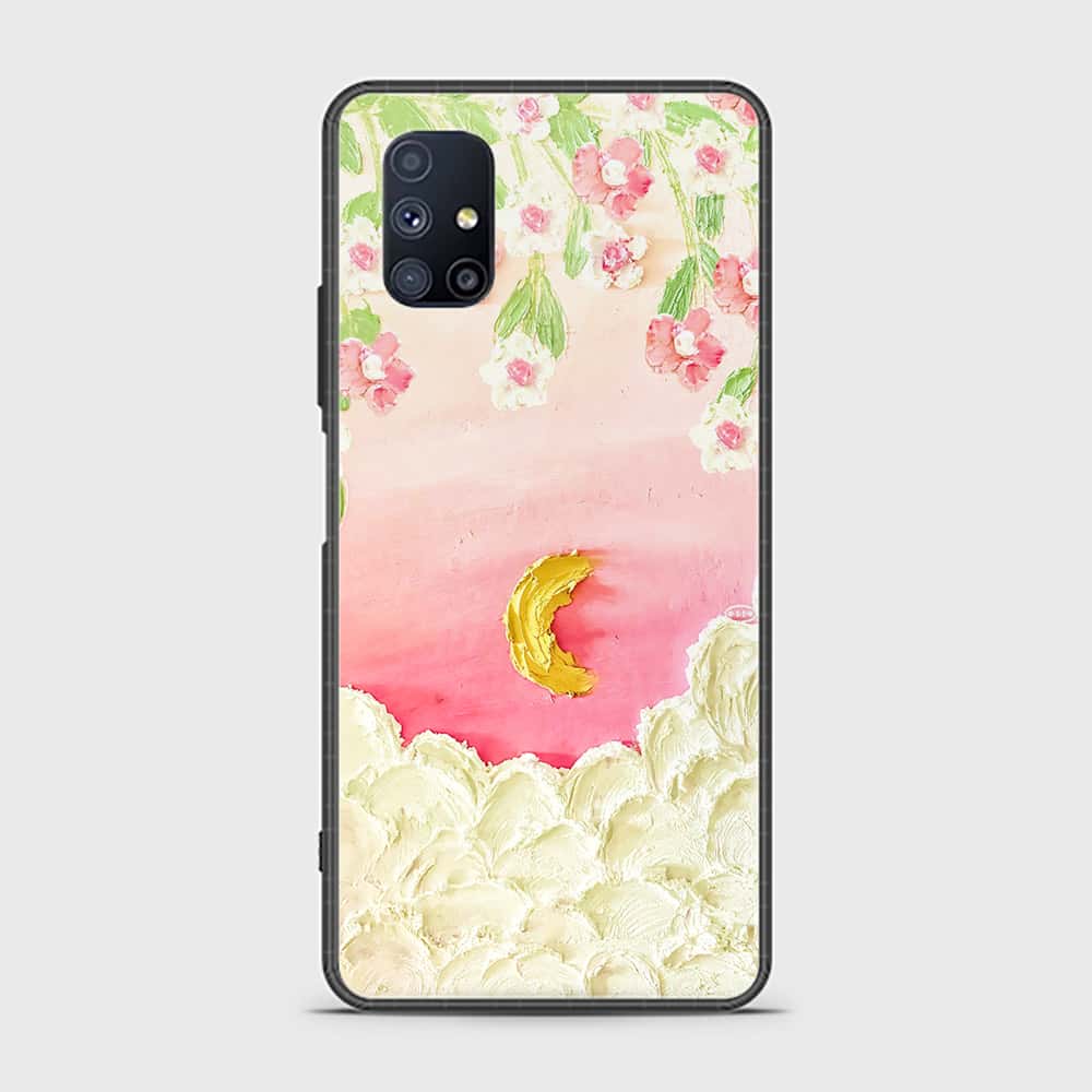 Samsung Galaxy M51 Cover - Floral Series - Design 7 - Pink & Yellow - HQ Ultra Shine Premium Infinity Glass Soft Silicon Borders Case