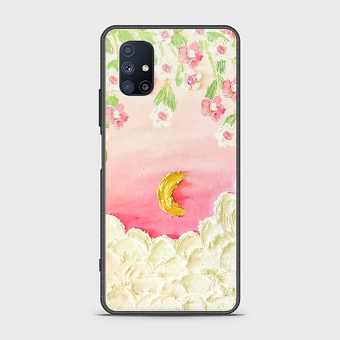 Samsung Galaxy M51 Cover - Floral Series - Design 7 - Pink & Yellow - HQ Ultra Shine Premium Infinity Glass Soft Silicon Borders Case