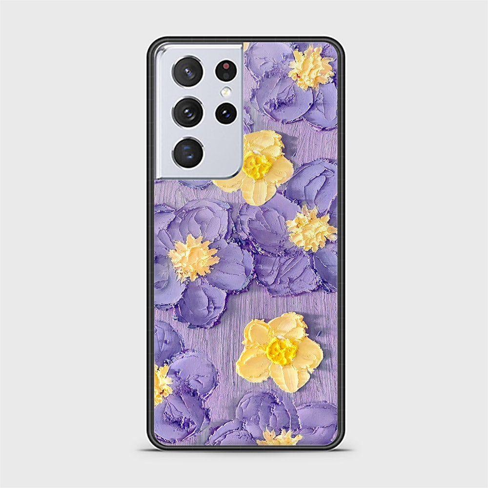 Samsung Galaxy S21 Ultra 5G Cover - Floral Series - Design 8 - Pink & Yellow - HQ Ultra Shine Premium Infinity Glass Soft Silicon Borders Case
