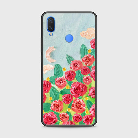 Huawei Y7 Prime 2019 Cover - Floral Series - Design 10 - Red & Green - HQ Ultra Shine Premium Infinity Glass Soft Silicon Borders Case