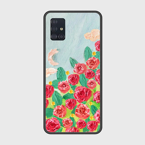 Samsung Galaxy A51 Cover - Floral Series - Design 10 - Red & Green - HQ Ultra Shine Premium Infinity Glass Soft Silicon Borders Case