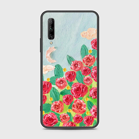 Huawei Y9s Cover - Floral Series - Design 10 - Red & Green - HQ Ultra Shine Premium Infinity Glass Soft Silicon Borders Case