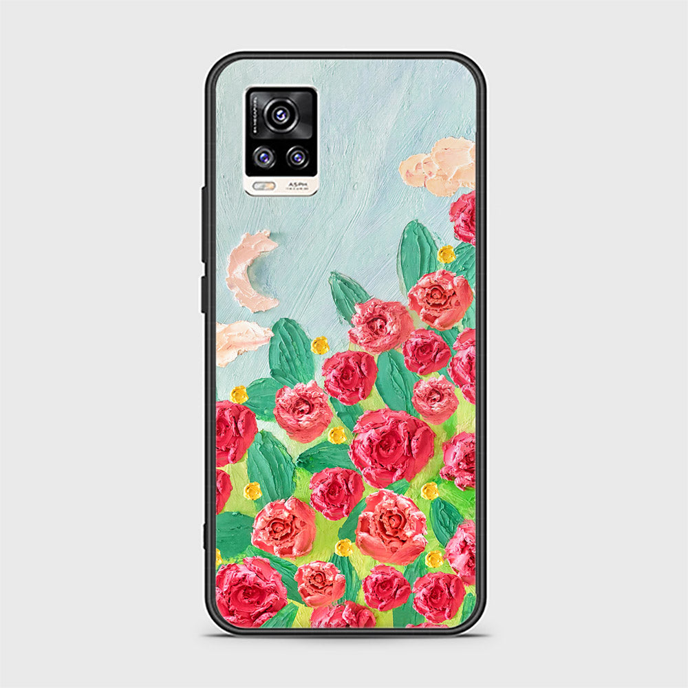 Vivo V20 Cover - Floral Series - Design 10 - Red & Green - HQ Ultra Shine Premium Infinity Glass Soft Silicon Borders Case