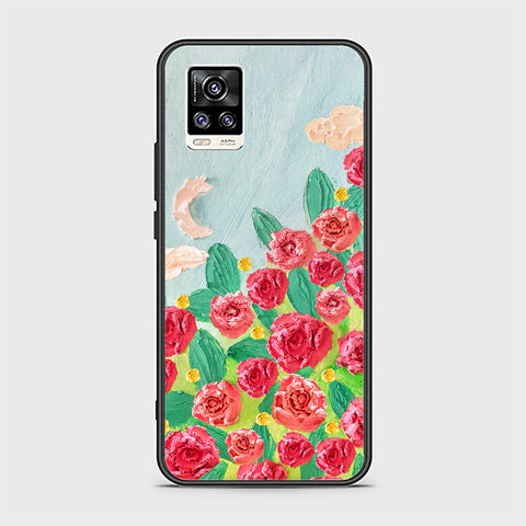 Vivo V20 Cover - Floral Series - Design 10 - Red & Green - HQ Ultra Shine Premium Infinity Glass Soft Silicon Borders Case